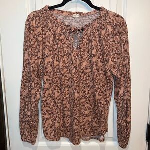 Mason & Belle Dusty Rose Butterfly-Print Knit Peasant Blouse with Tie Neck
